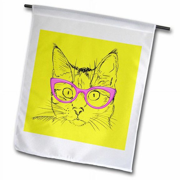 3dRose, Hipster Cat in Yellow with Pink Glasses, 12 x 18 inch Garden Flag