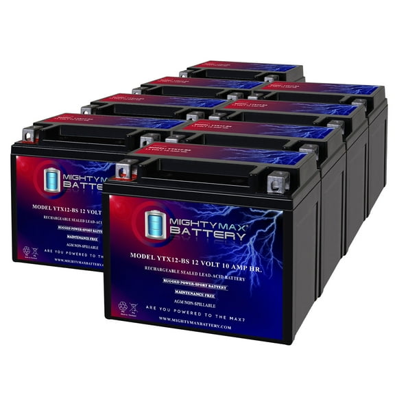 YTX12-BS 12V 10Ah Replacement Battery compatible with PowerStar CTX12-BS - 8 Pack