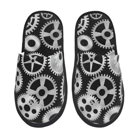 Balery Metallic Gears Slient Indoor Furry Fleece Comfort House Shoes Soft Non-Slip Home Shoes Cotton slippers House Slippers-- Medium
