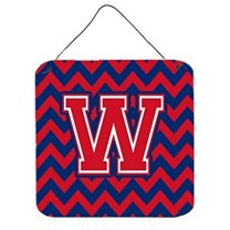 Carolines Treasures CJ1054-WDS66 Letter W Chevron Yale Blue & Crimson Wall or Door Hanging Prints