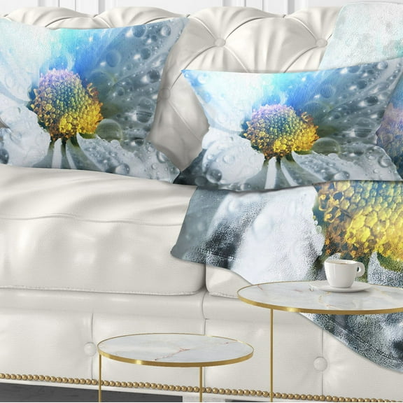 Designart Large White Flower with Raindrops - Floral Throw Pillow - 12x20