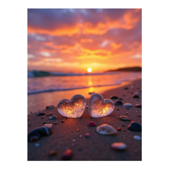 Diamond Art Kit for Adults, Heart Sunset Beach Romance Pebbles Diamond Painting for Adults Beginners, 5D DIY Diamond Art Painting Kits, Colorful Diamond Painting Craft for Home Decor 12x16