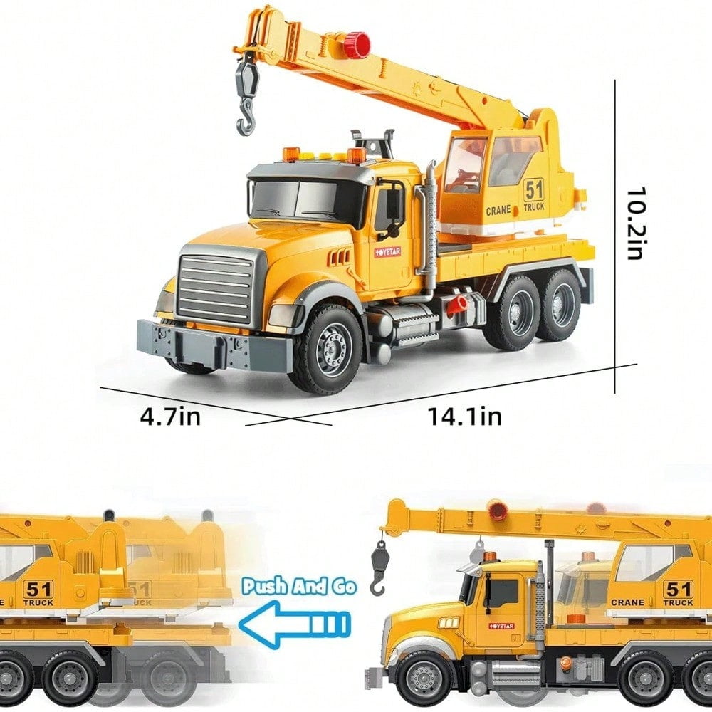 Large Crane Truck Toy for 3+ Years Old Boys Girls, Kids Construction Toys with Sound and Light Friction Powered Transport Truck Crane Vehicle Toy for Toddler Christmas Birthday Gifts