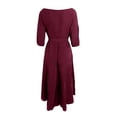 thumbnail image 5 of Women's Dress Three Quarter Sleeve Elegant with Belt and Pocket Chic Midi Dress for Spring Fall Party Office,Wine,XL, 5 of 5