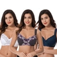 thumbnail image 2 of Curve Muse Plus Size Minimizer Unlined Wirefree Bra with Lace Embroidery-3Pack-WHITE,Navy,GRAY-44DD, 2 of 7