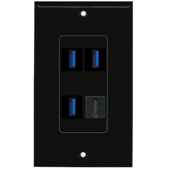 Ultra Spec Cables 3 Port USB 3.0 A-A 1 HDMI Wall Plate Black