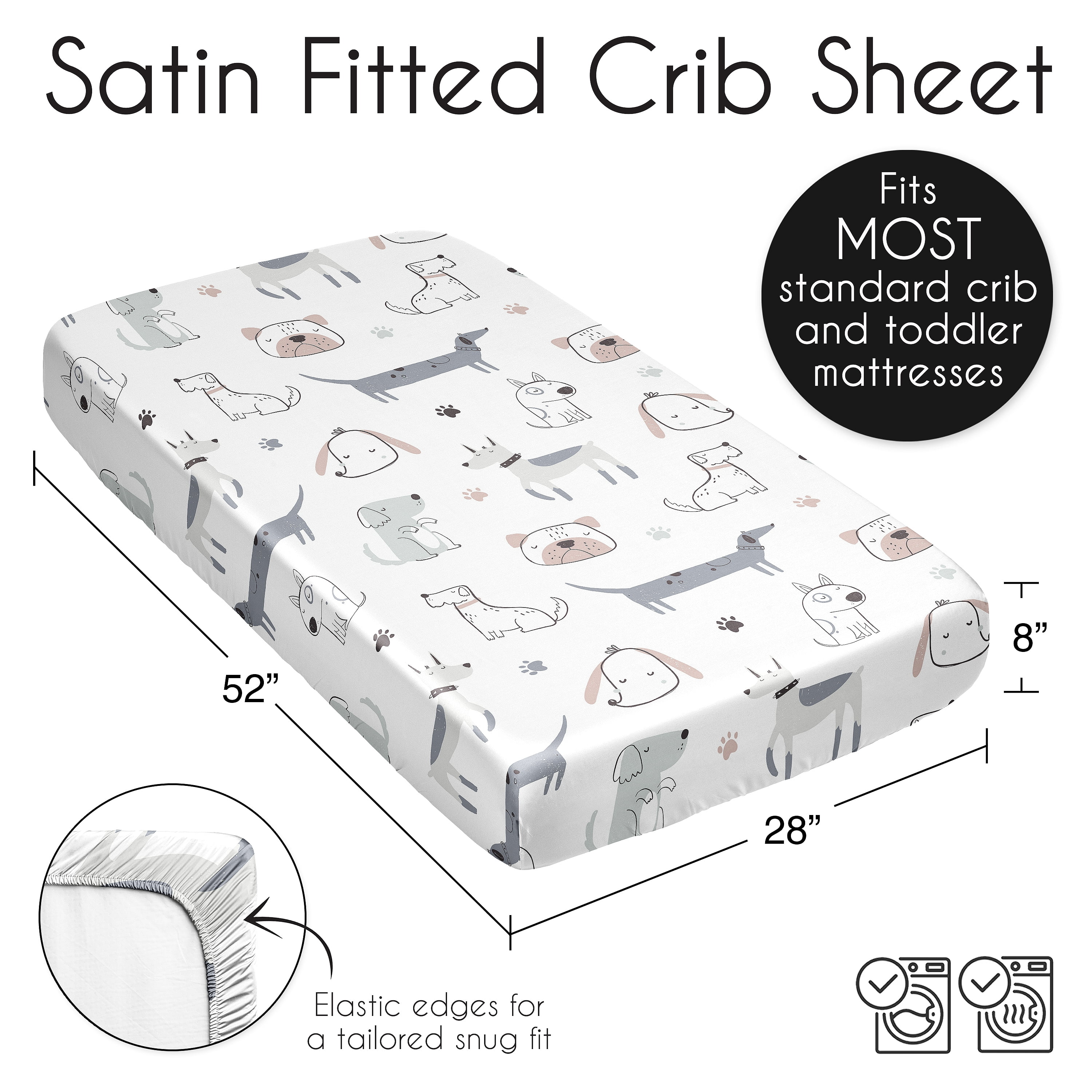 Sweet Jojo Designs Cartoon Puppy Boy, Girl, Unisex/Gender Neutral Satin Fitted Crib Sheet