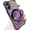 thumbnail image 6 of Glitter Kickstand Case for iPhone 17,Cute Luxury Bling Sparkly Case with Camera Lens Protector Liquid Flowing Ring Stand Soft TPU Bumper Shockproof Women Girls Cover for iPhone 17 6.3",Purple, 6 of 8