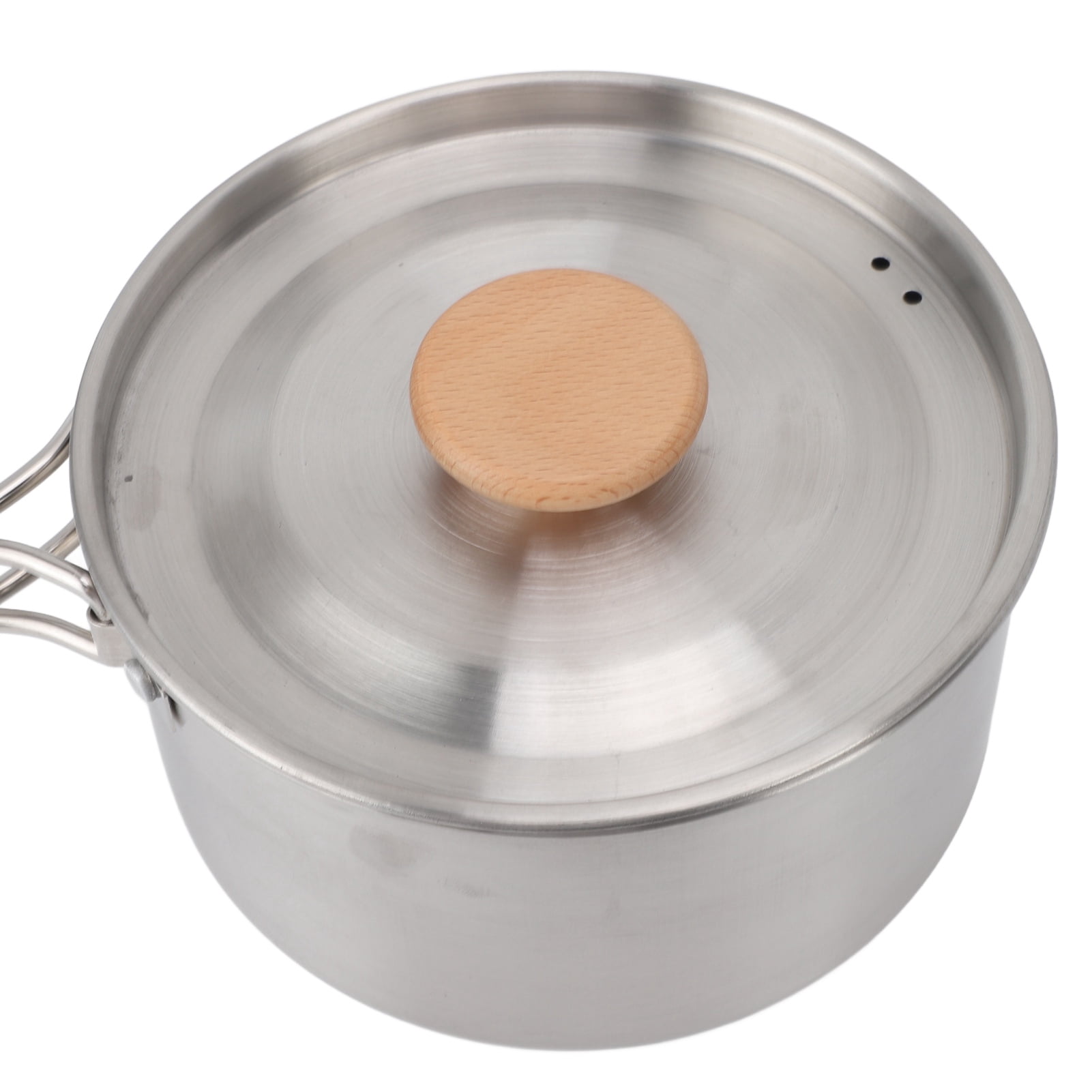 M Buder Camping Cookware Set Stainless Steel Pot Pan Kettle Kit Portable Lightweight Outdoor Cooking Set for Travel Backpacking Hiking Picnic 4 Pieces