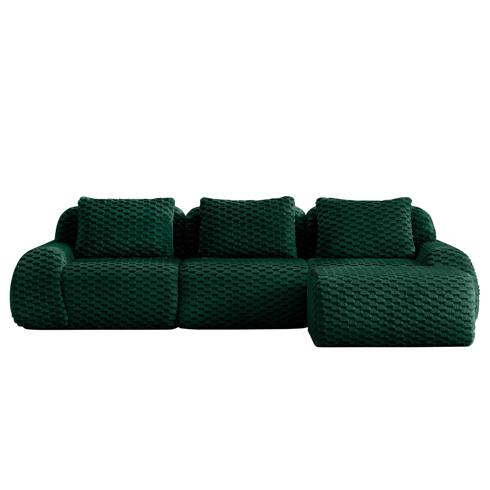 Aukfa 114" L-Shaped Modular Sectional Sofa, 29" Deep Seat Oversized Cloud Couch with Ottoman, Flannelette Upholstered 3-Seater Sofa for Living Room, Green