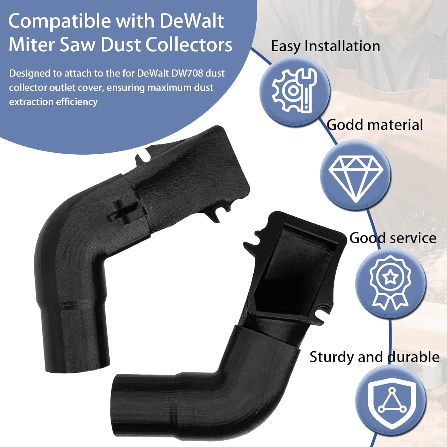 For Dewalt Dust Collector, Miter Saw Dust Collection Fitting For Dewalt DW708, Improves Dust Control with Accurate Fit, Essential Workshop Accessory for Cleaner Work Area