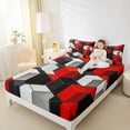thumbnail image 4 of jejeloiu 3D Geometric Plaid Twin Sheet Sets,Abstract Checkered Twin Fitted Sheet,Red Gray Black Flat Sheet For Girls Boys,Super Cozy Room Decor,3pcs, 4 of 7