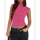 thumbnail image 1 of Tops Cortos Sin Mangas para Mujer, Camisetas Sin Mangas Fruncidas con Cuello Alto, Camisetas para Salir Y2K, Camisetas Ajustadas Lisas. Rosa Roja XL, 1 of 6