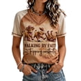 thumbnail image 2 of Walking By Faith Tripping Constantly T shirt for Women Cow Print Inspirational Faith V-Neck Short Sleeve Tee Tops Church And Daily Wear Tops, 2 of 4