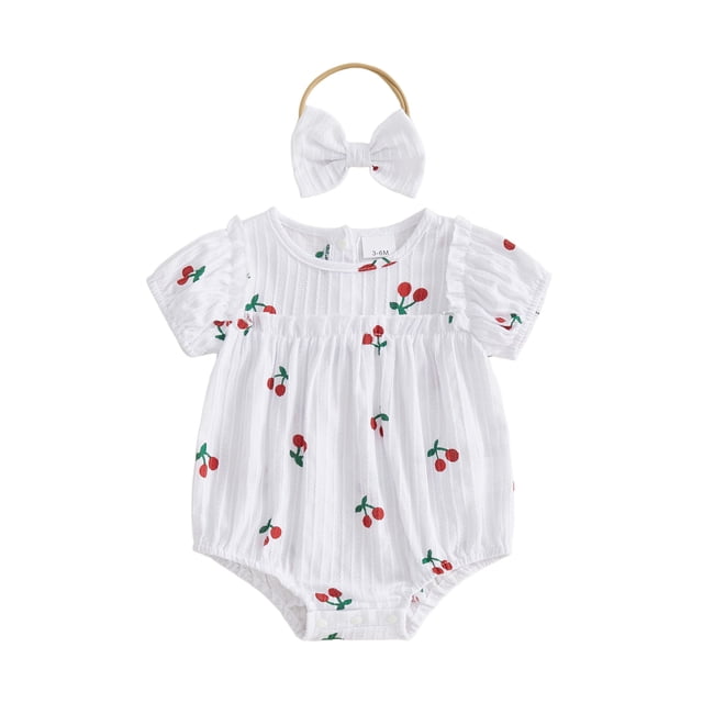 Ensemble 2 Pcs pour Bébé Fille, Barboteuse à Manches Courtes et Bandeau