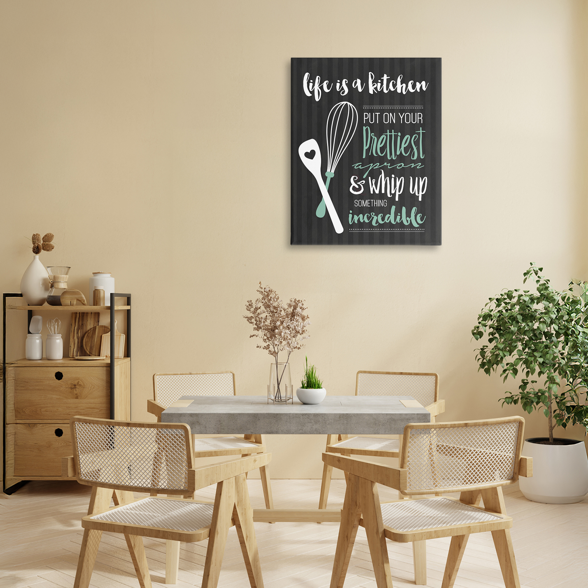 Life Is A Kitchen Motivational Canvas Wall Art, design by Lettered and Lined