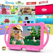 Kids Tablets 7 inch, Android 12 Tablet for Kids, 4GB RAM 32GB ROM, 512GB Expandable, with Parental Control, Google Certified Toddler Tablet, WiFi, Bluetooth, Dual Camera with Silicone Case,Pink