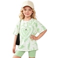 thumbnail image 3 of SGMVNU Girl's 2 Piece Pants Set Short Sleeve Graphic T Shirt and Matching Flare Leg Pants Girls Fashion, Size 8-9 Years, qp1-Mint Green, 3 of 5