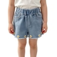 thumbnail image 3 of Girls Ripped Frayed Denim Shorts, Elastic Waist Cute Heart Pattern Jean Shorts for Casual Outings and Playdates Sky Blue 80, 3 of 4