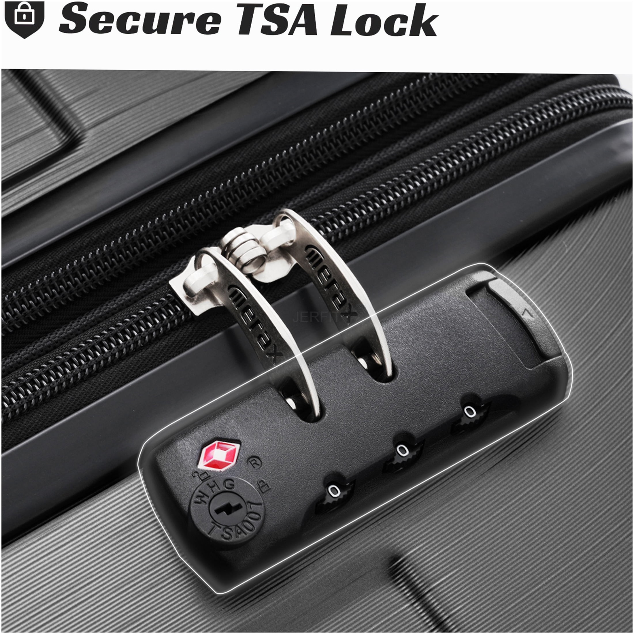 JERFIT 24" Expandable Hardshell Suitcase, Lightweight ABS Checked Luggage with TSA Lock & 8 Spinner Wheels for Travel, Black