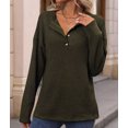 thumbnail image 5 of Women'S Henley Shirts Long Sleeve V Neck Ribbed Button Down Knit Sweater Fitted Tops Green S, 5 of 10