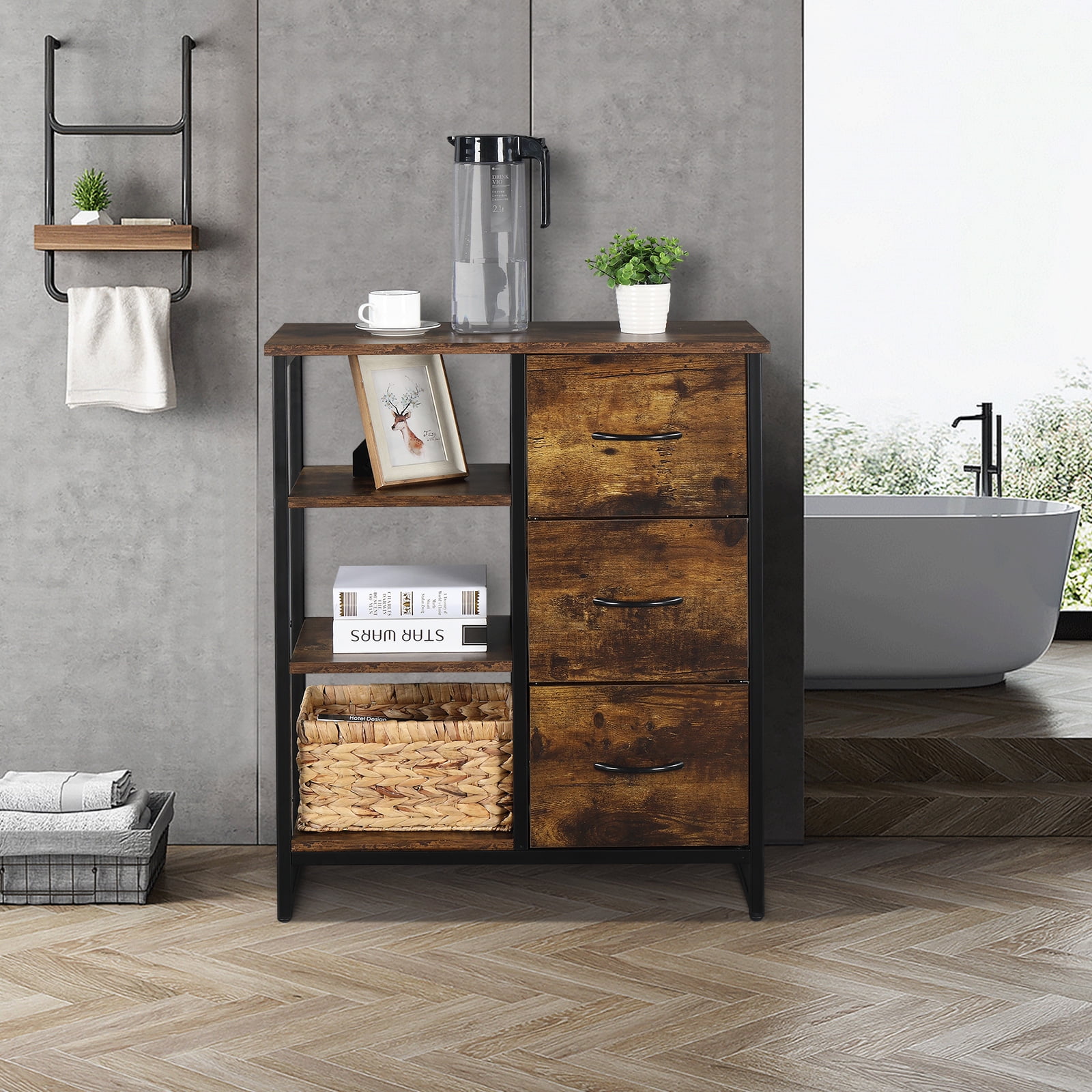 Private Jungle Fire Cloud MDF With Triamine Three Drawers Three-Layer Frame Steel-Wood Structure Bathroom Cabinet,Retro Color Private Jungle Fire Cloud MDF With Triamine Three Drawers Three-Layer Frame Steel-Wood Structure Bathroom Cabinet,Retro Color
