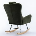 thumbnail image 6 of 35.5" Rocking Chair, Teddy Fabric Nursery Rocking Chair with Safe Solid Wood Base, Comfy Wingback Glider Rocker with Headrest and Side Pocket for Living Room Bedroom Balcony, Dark Green, 6 of 9