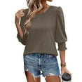 thumbnail image 2 of VKOYWKM Blouses for Women Dressy Casual 3/4 Length Sleeve Womens Tops Crew Neck Loose Fit Puff Sleeve Tunics with Smocked Cuffs, 2 of 10