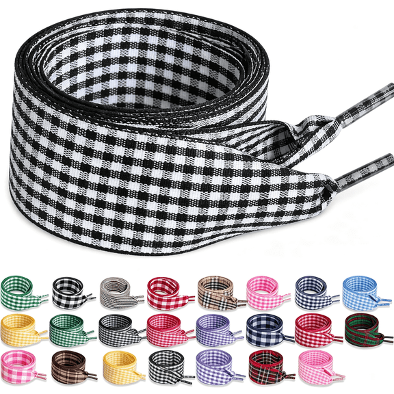 TUWAFE Flat Gingham Shoe Laces,25Mm Wide Plaid Shoe Laces for Women Sneakers 2 Pair 2 Pairs 25Mm Gingham Ribbon Shoelaces