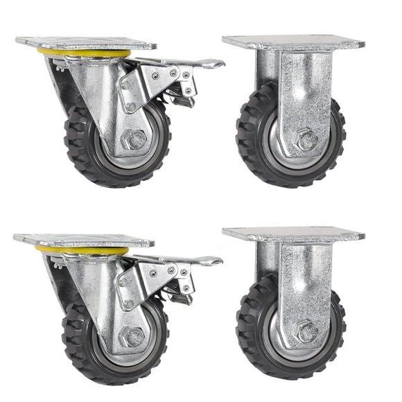 XtremepowerUS Juego de Ruedas Neumáticas de 4" de 4 (2 Giratorias/2 Fijas), Ruedas de Alta Resistencia, Capacidad Máxima de Peso de 1300 Libras, Banda de Rodadura de Goma para Banco de Trabajo Carrit