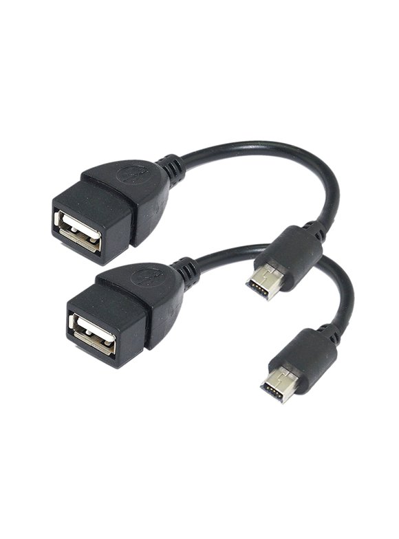 (2 Pack) Mini USB OTG Cable for Digital Cameras - USB A Female to Mini USB B 5 Pin Male Adapter Cable