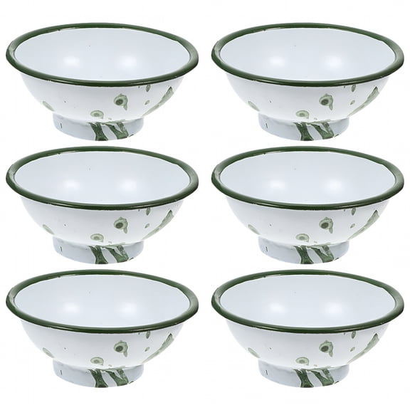 ACDANC 6Pcs Olive Green Enamel Bowls Multipurpose Kitchen Soup Rice Mixing Bowls