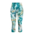thumbnail image 4 of SCRAWLGOD Marble Print White Blue Women's Capri Leggings with Pockets - 4 Way Stretch Yoga Pants Lightweight Casual Yoga Pants with Tummy Control for Workout Running Gym, M, 4 of 7