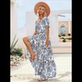 thumbnail image 4 of Vestidos Florales Bohemios Informales de Verano para Mujer, Vestido Maxi de Corta Abullonada con Bolsillos. Azul M, 4 of 7