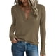 thumbnail image 1 of Remera PRETTYGARDEN Mujer Cuello en V Manga Larga Tejido Waffle Verde Militar Talle S, 1 of 5