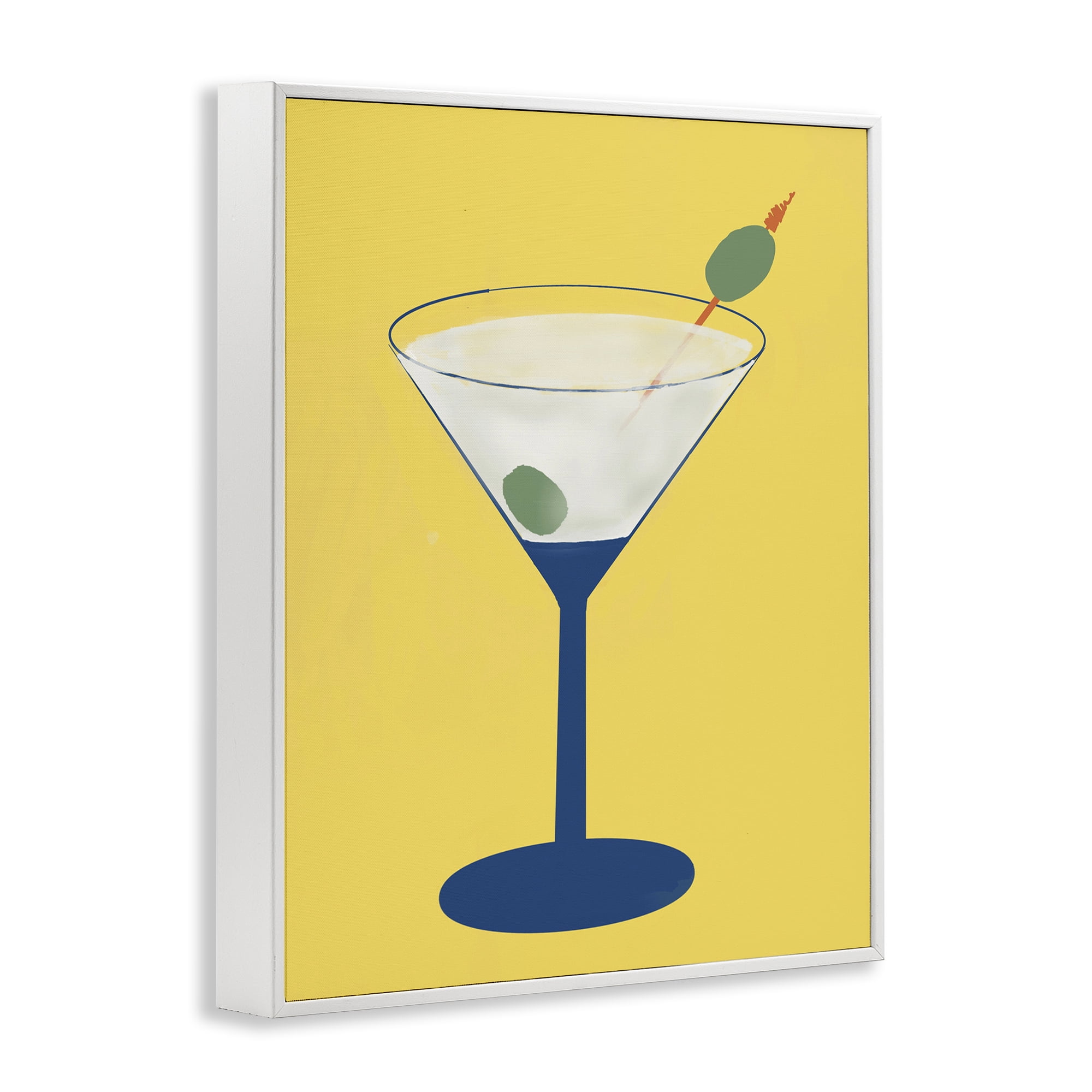 Stupell Industries Martini Glass over Yellow White Framed Giclee Art, design by Robin Maria