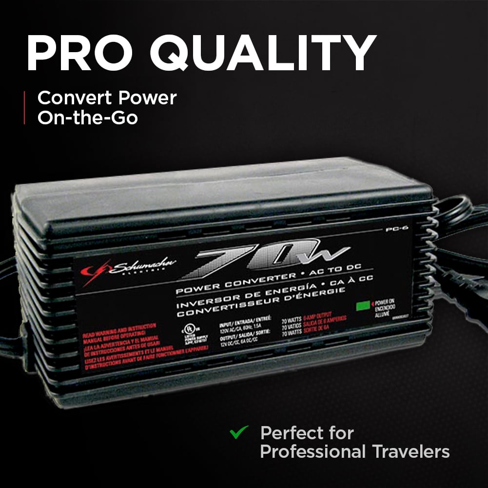 Schumacher Ac To Dc Power Converter With 12v Dc Port 70 Watts Continuous 140 Peak Watts Walmart Com Walmart Com