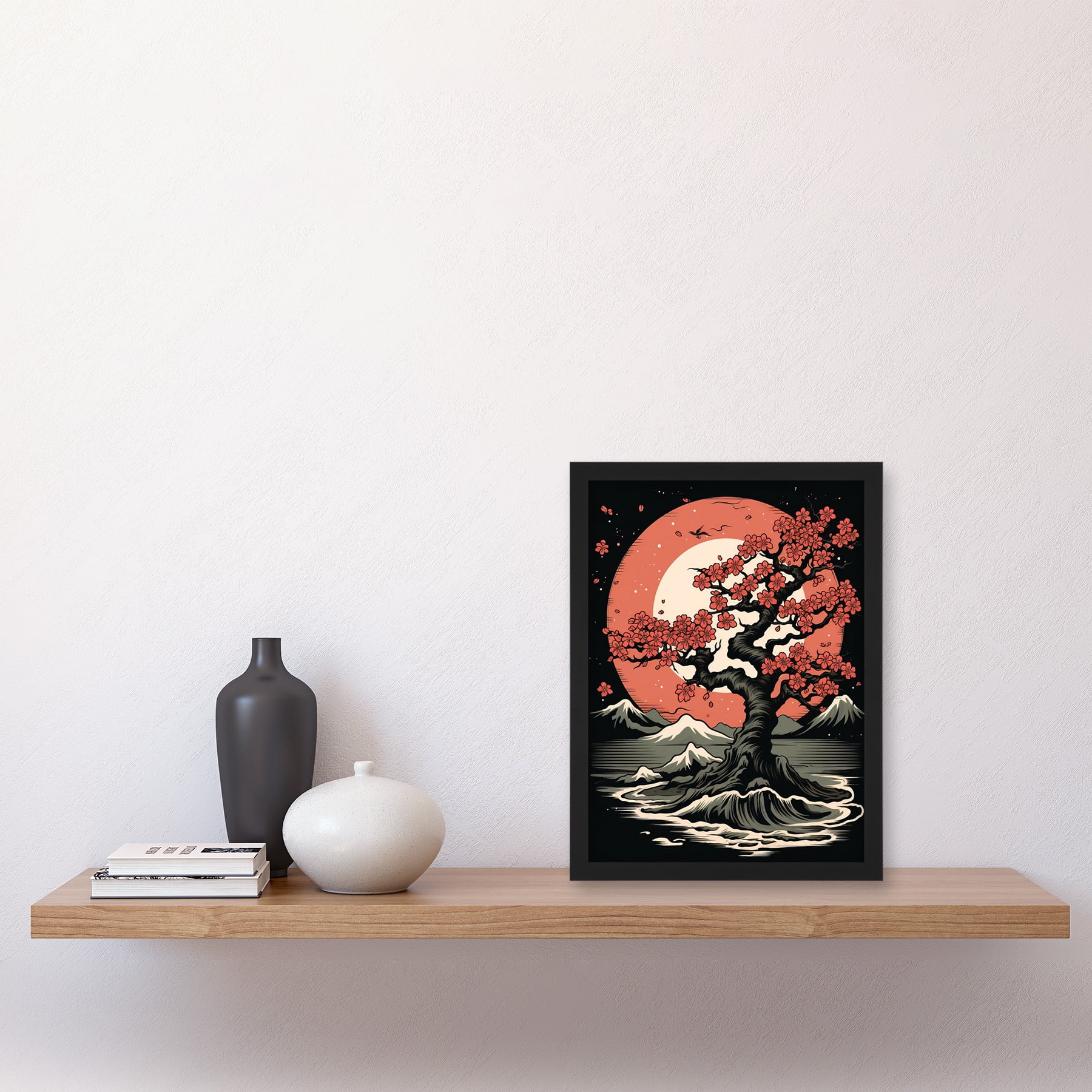 Japanese Cherry Tree at Sunset Landscape Rockabilly Americana 50s
