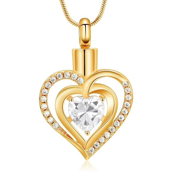 Heart Urn Necklace for Ashes Cremation Jewerly, Double Heart Birthstone Crystal Pendant Necklace for Women Memorial Jewelry Ashes Keepsake Lockets Holder