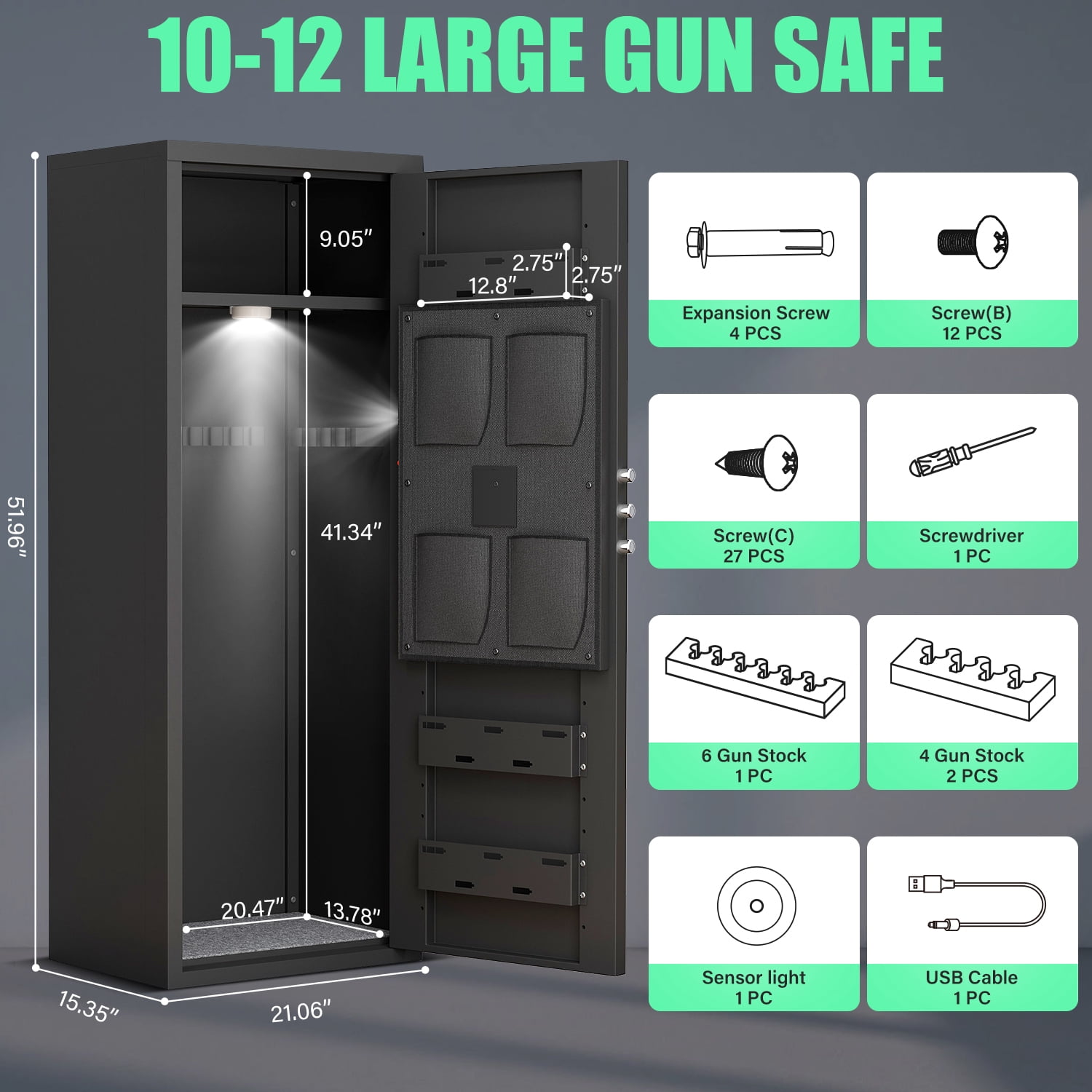 15-20 Gun Safe, Large Gun Safe for Pistols, Unassembled Gun Cabinet with Adjustable Shelf & Gun Rack, Gun Safe for Home and Shotgun, Quick Access Gun Cabinet with Mute Function & Dual Alarm