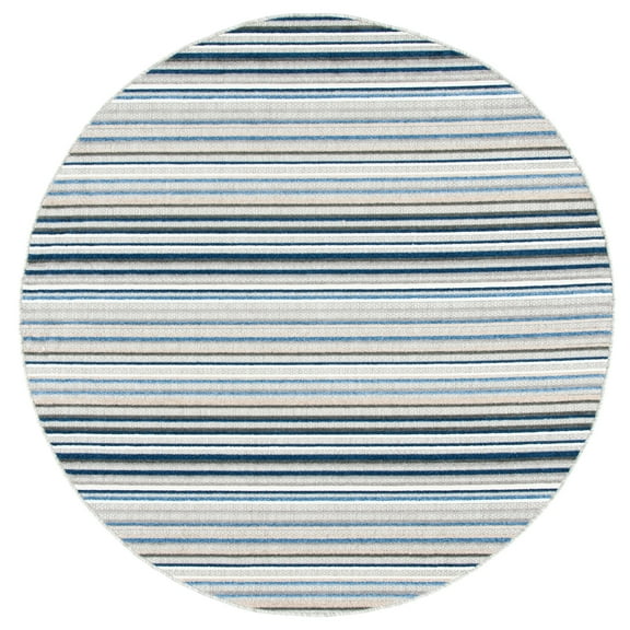 SAFAVIEH Cabana Fedelma Striped Indoor/Outdoor Area Rug, Grey/Blue, 6'7" x 6'7" Round
