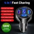 thumbnail image 4 of Car Charger For Cigarette Lighter Mobile Phone USB Charger Adapter 4 USB Digital Display Voltmeter Fast Charging Phone Adapter Black, 4 of 6