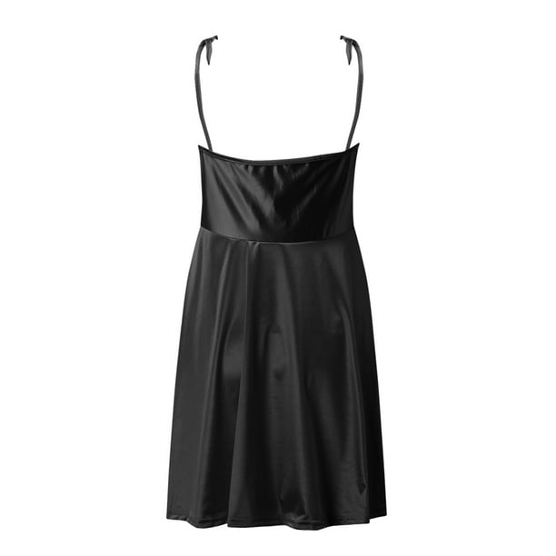 Homely Womens Black Dresses Womens Satin Ruched Spaghetti Strap