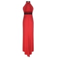 thumbnail image 5 of JGGSPWM Women's Midi Dresses Color Block Regular Fit Formal Wedding Guest Dress Sleeveless Halter Neck Evenning Dress Side Split Prom Party Dress Red XL, 5 of 7