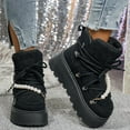 thumbnail image 2 of Snow Boots for Women Casual Suede Low Top Winter Slip on Loafers Comfy Plush Warm Thick Soft Sole Outdoor Walking Shoes Black Size 7, 2 of 5