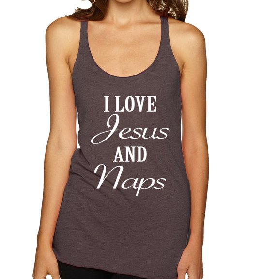 Wild Bobby I Love Jesus and Naps Inspirational/Christian Women Tri-Blend Racerback Tank Top, Brown, Small