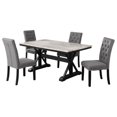 thumbnail image 1 of Light Espresso Faux Marble Dining Set with Dark Wood Base and Gray Chairs, 1 of 6