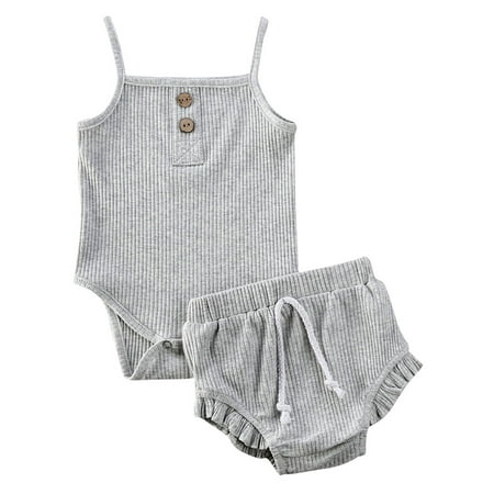 

One Opening 2Pcs Summer Newborn Kid Baby Girl Knitted Crop Tops Shorts Outfits