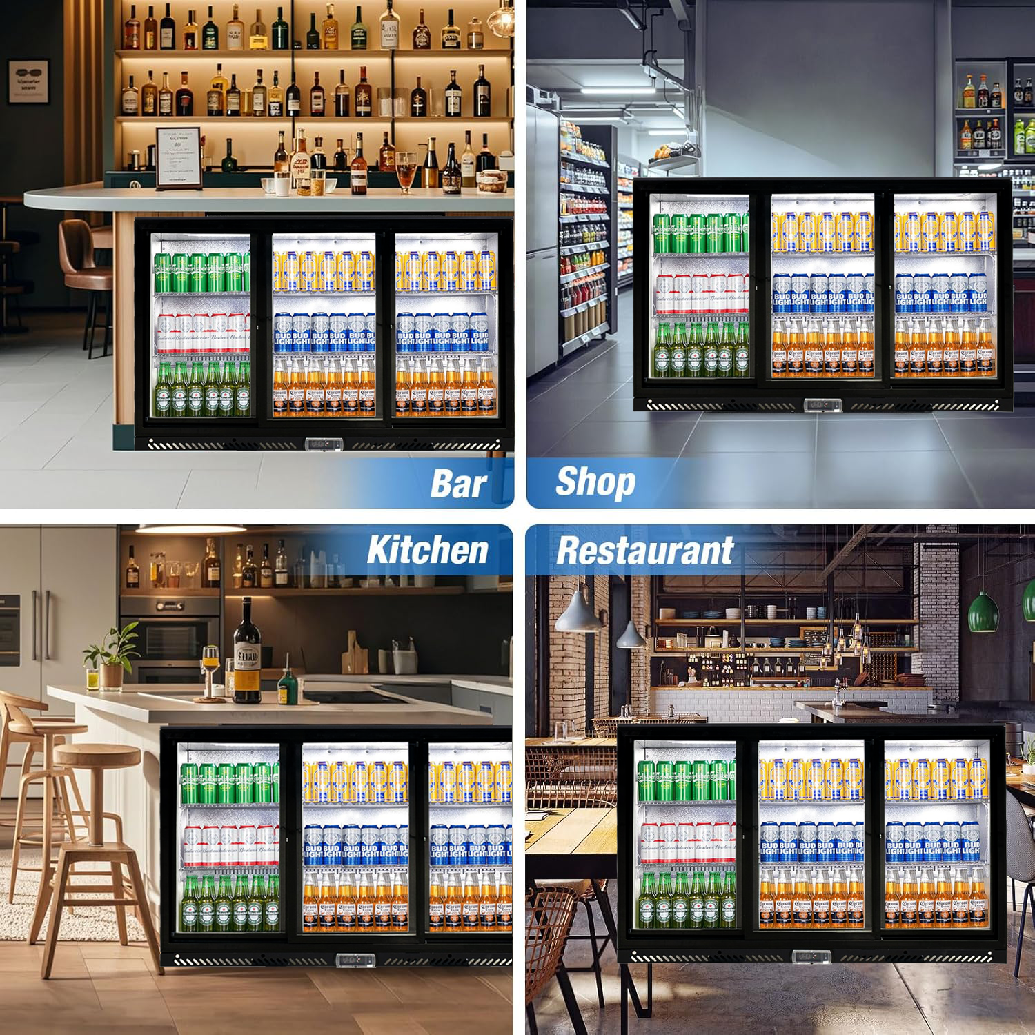 Cooler Deppot 53in Beverage Cooler, Commercial Counter Height Refrigerator, 11.3 Cu.Ft, 3 Glass Door, 441 Cans Capacity