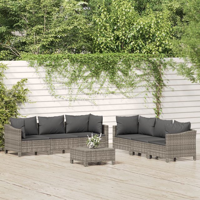 vidaXL Ensemble de Salon de Jardin 7 Pcs avec Coussins Gris en Rotin Poly